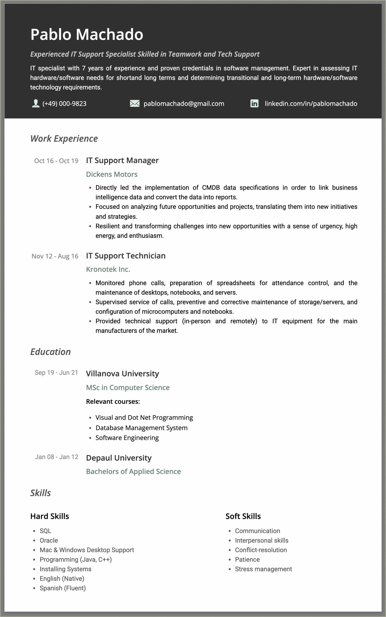 Special Skills On A Resume Examples