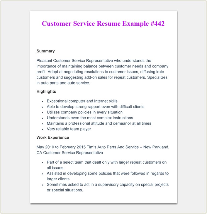 Special Skills On Resume For Customer Service