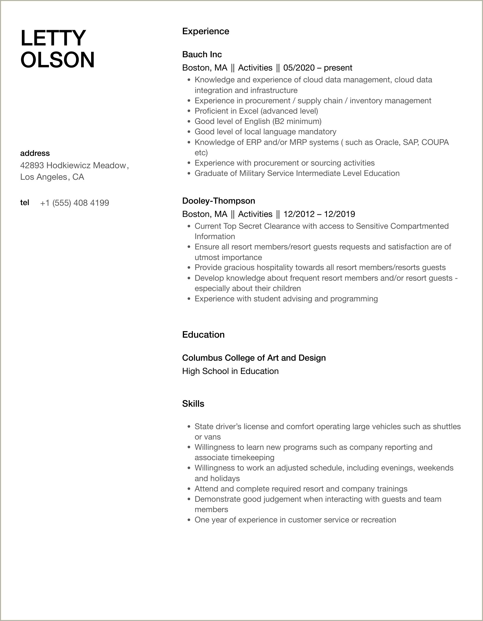 Special Skills On Resume For Outdoor Jobs