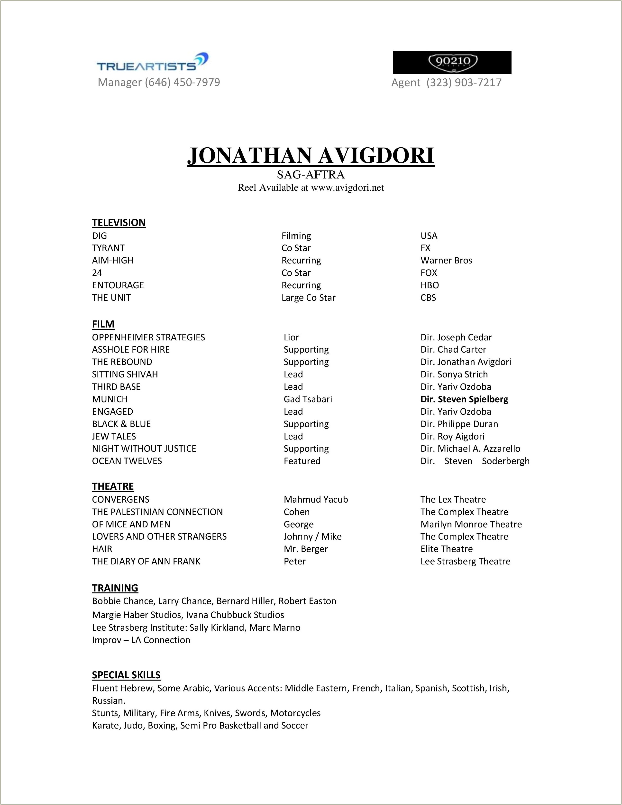 Special Skills To List On Acting Resume