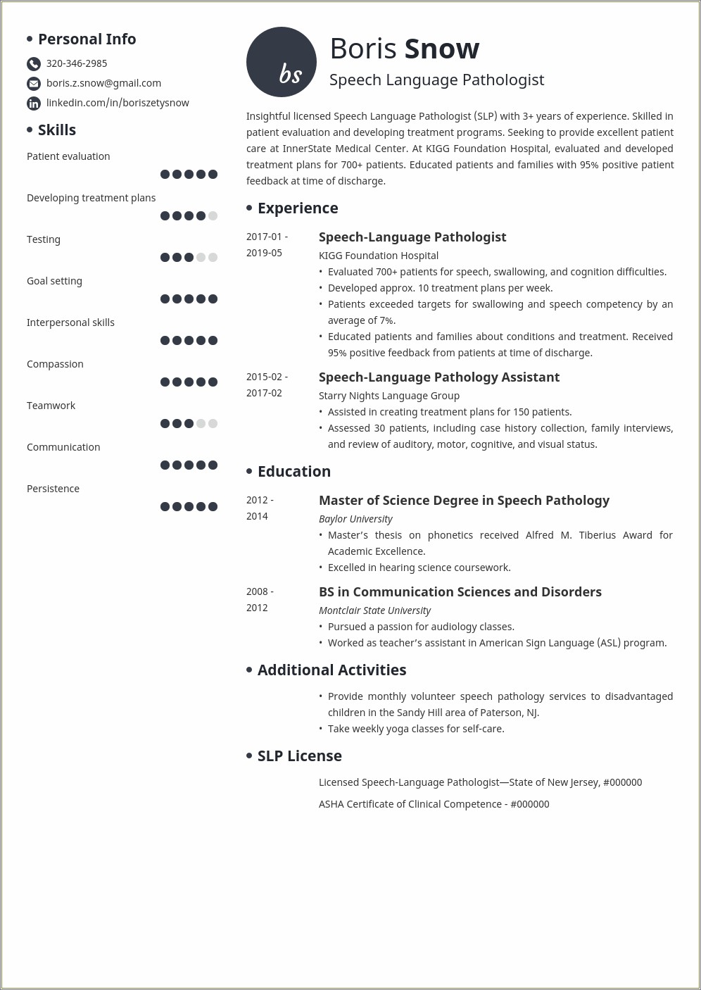 Speech Langauge Pathologist Assstatn Objective Resume