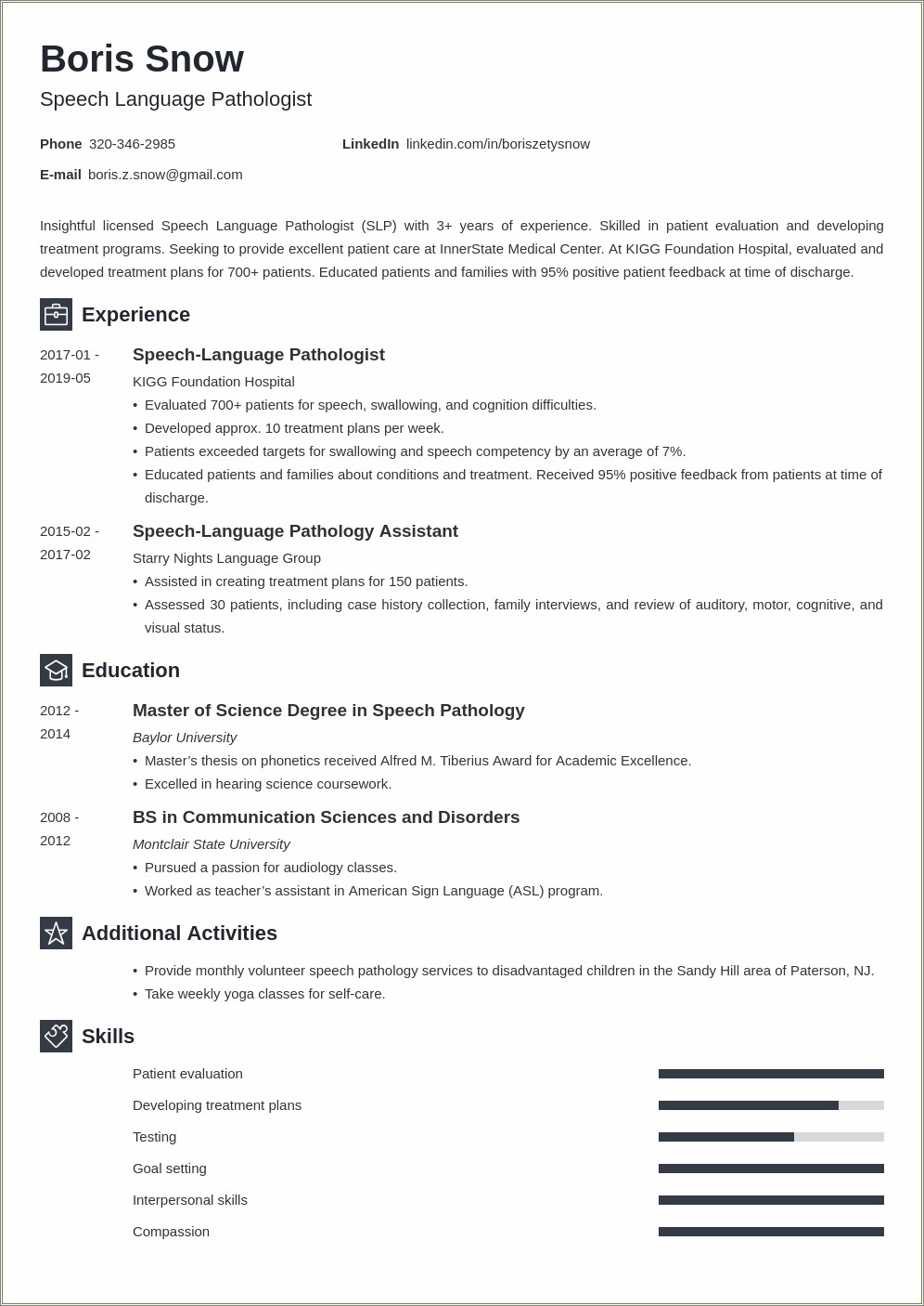 Speech Language Patholodgy Grad School Resume Samples