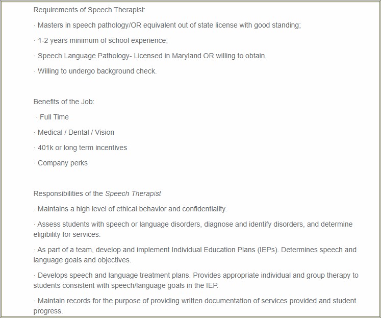 Speech Language Pathology Resume Builderadvanced Medical Experience