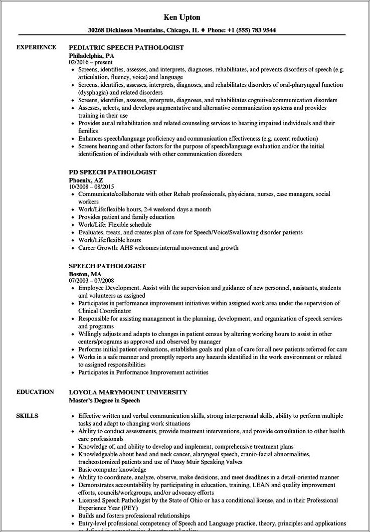 Speech Language Pathology Resume Objective Examples