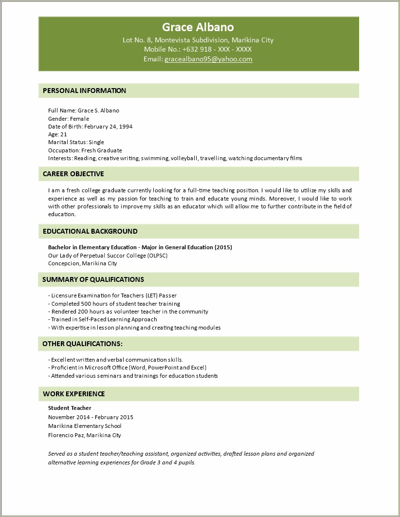 Speech Pathology Grad School Resume Template