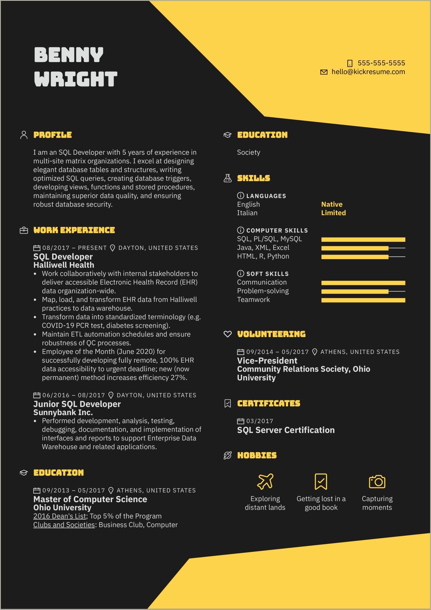 Sql Developer Sample Resume For Experienced