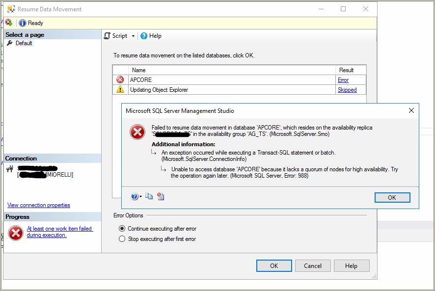 Sql Management Studio Resume Data Movement