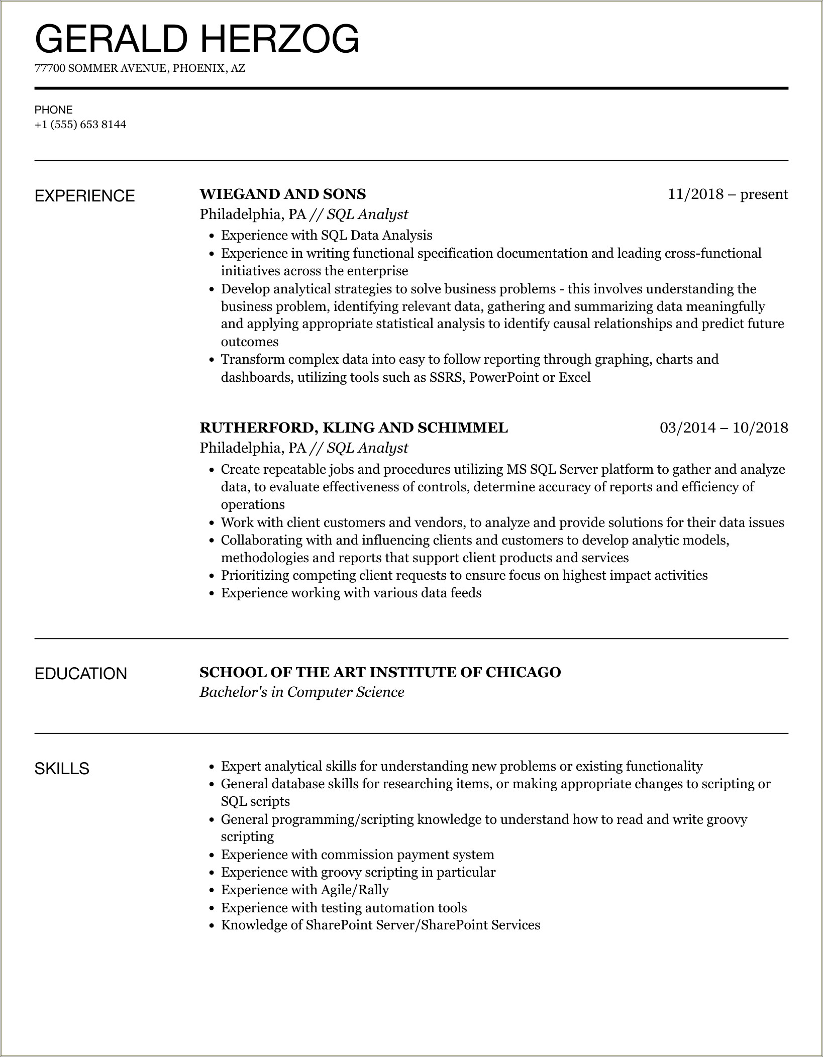 Sql Projects To Be Put In Resume