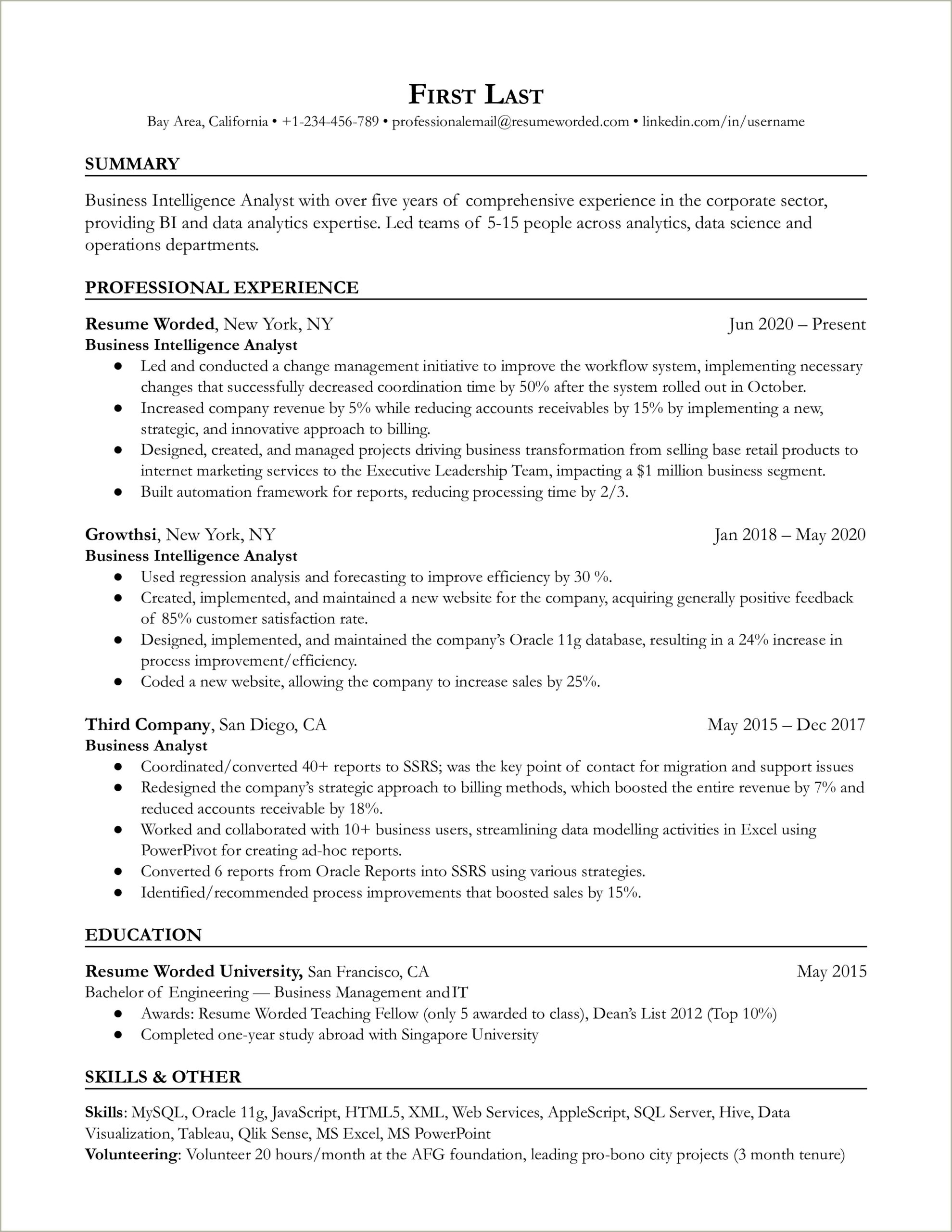 Sql Server 3 Years Experience Resume