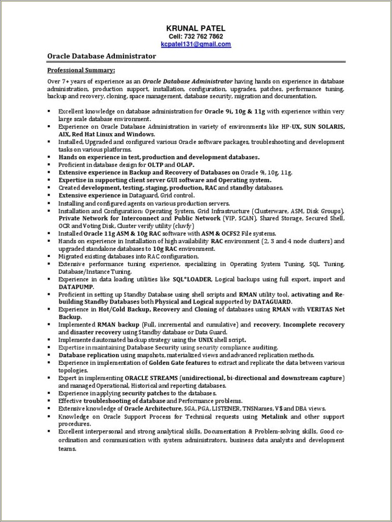 Sql Server Database Administrator Sample Resume