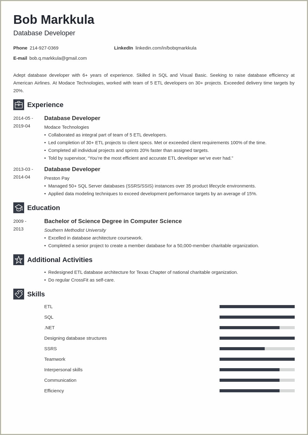 Sql Server Database Modeling Sample Resume