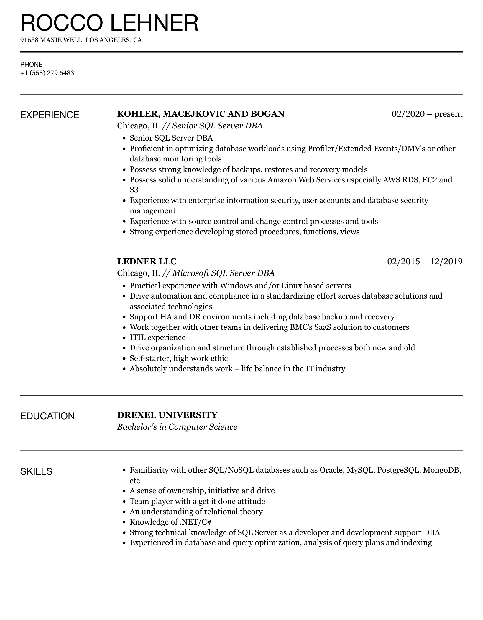 Sql Server Dba Resume With 7 Years Experience