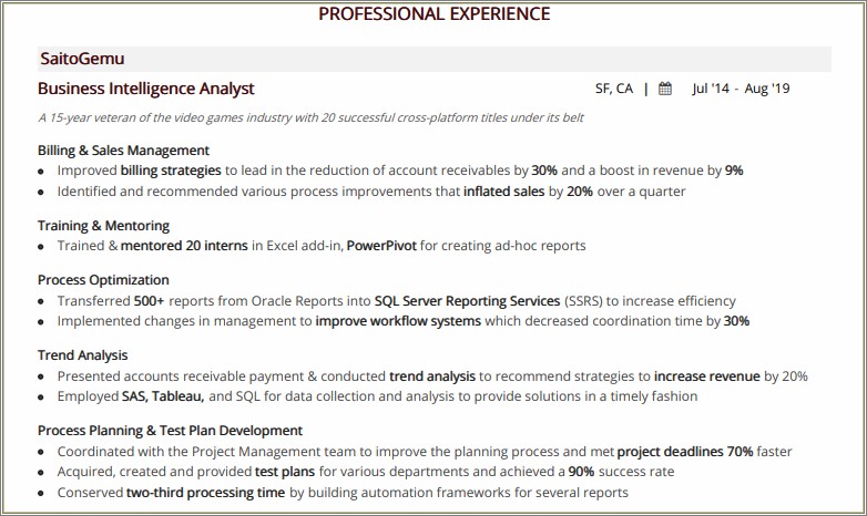 Sql Server Reporting Services Sample Resume