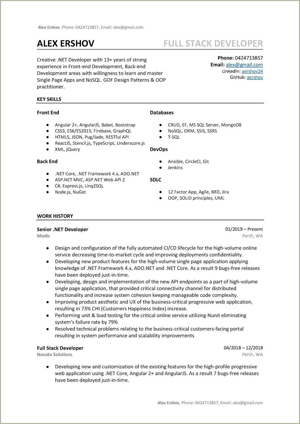 Sql Server Resume For 1 2 Year Experience