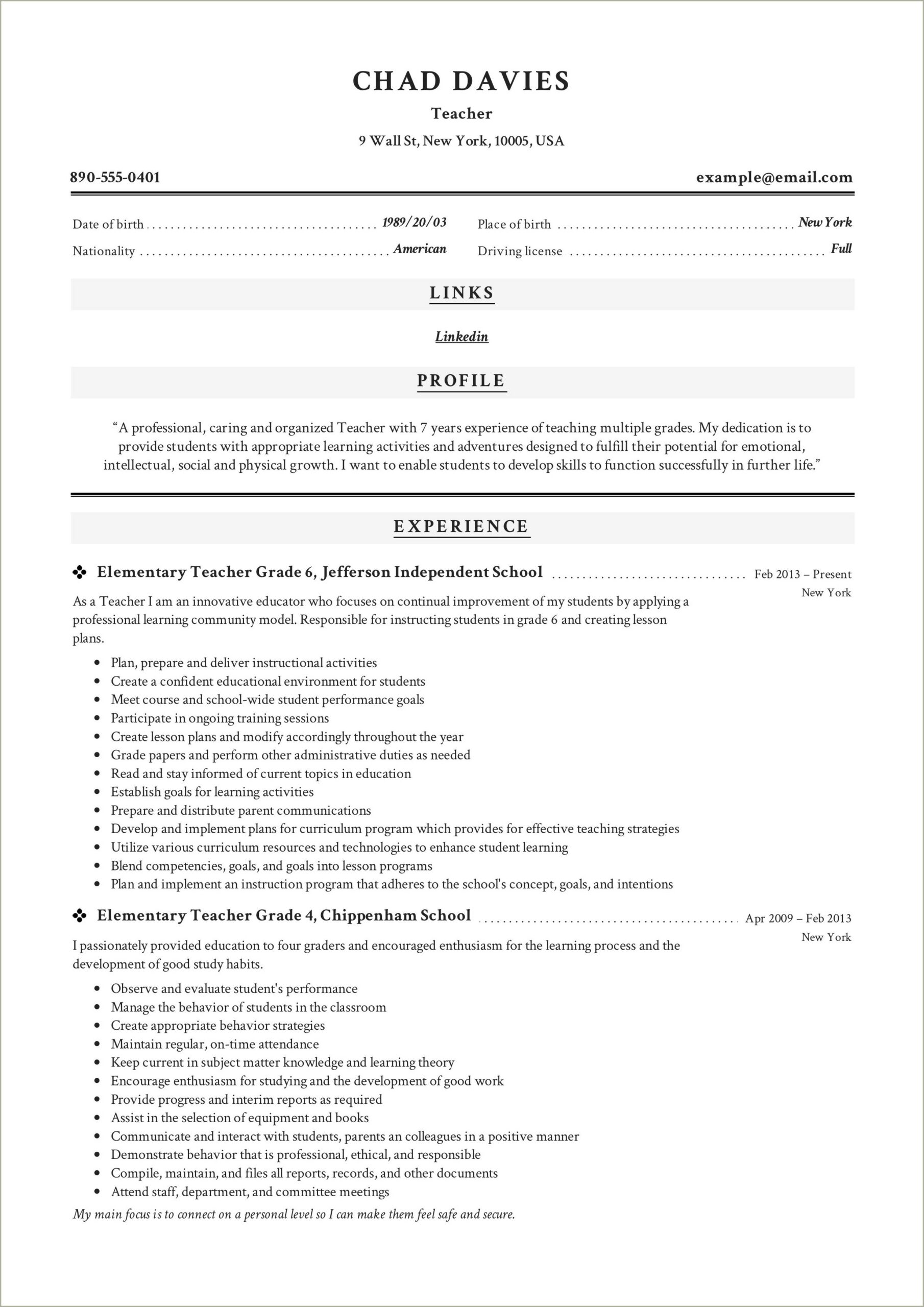 Sql Teacher Resume Examples Pdf Format