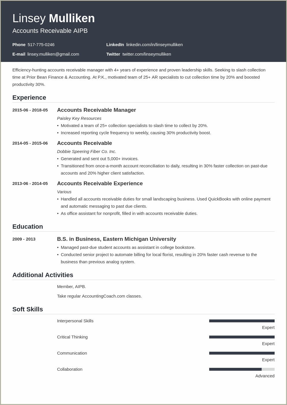 Sr Credit And Collections Resume Examples