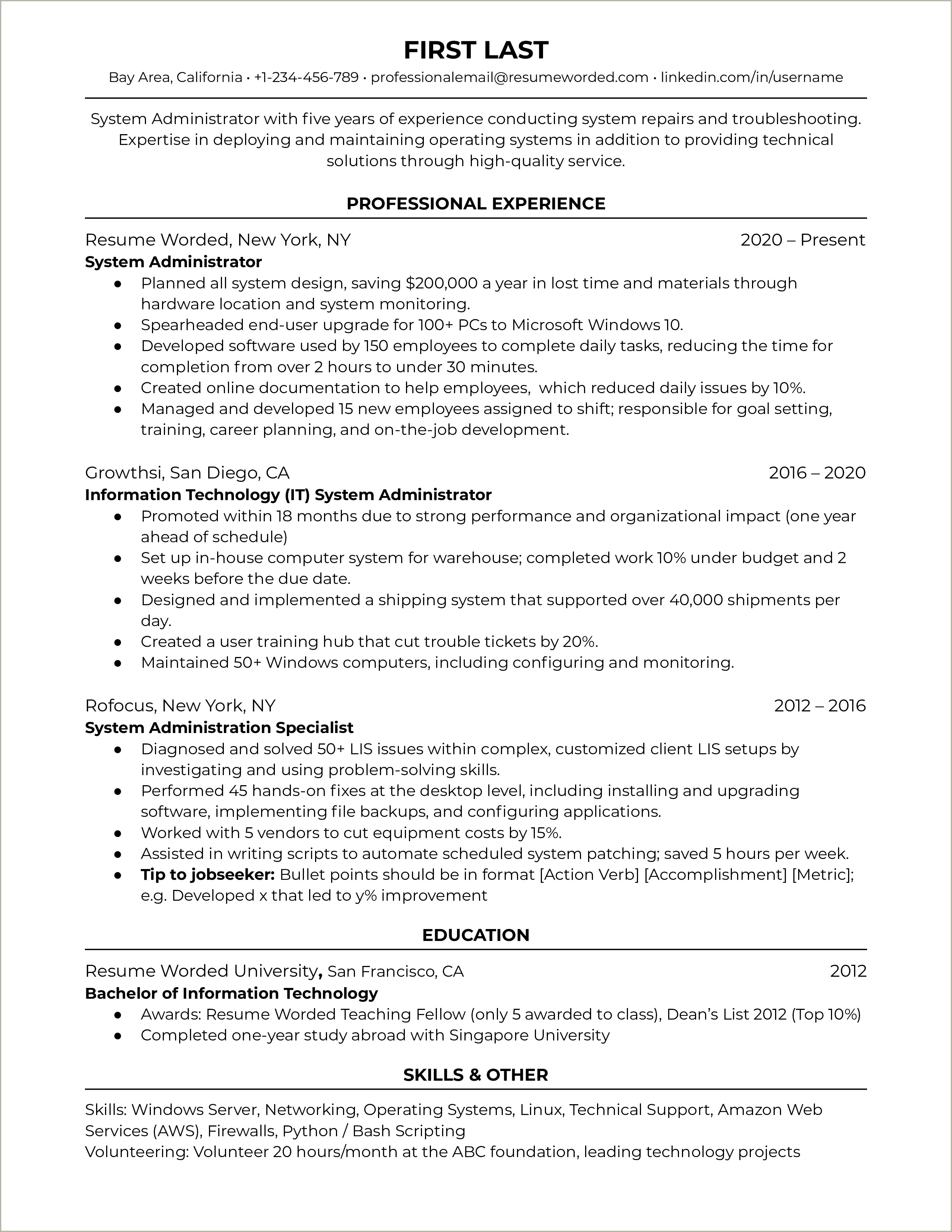 Sr Linux Administrator Rhel Resume Sample