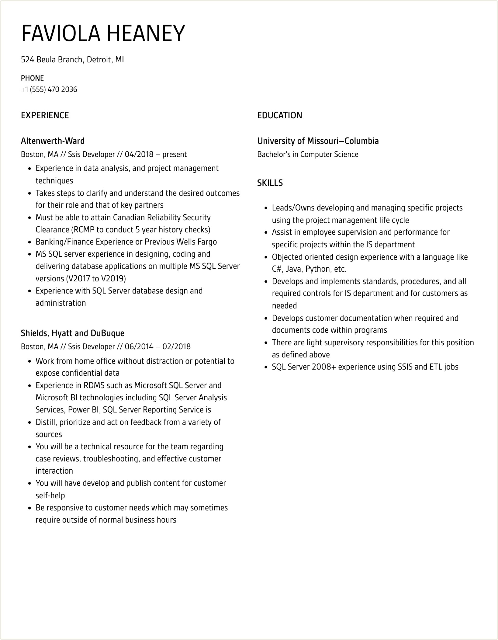 Ssis Resume For 5 Years Experience