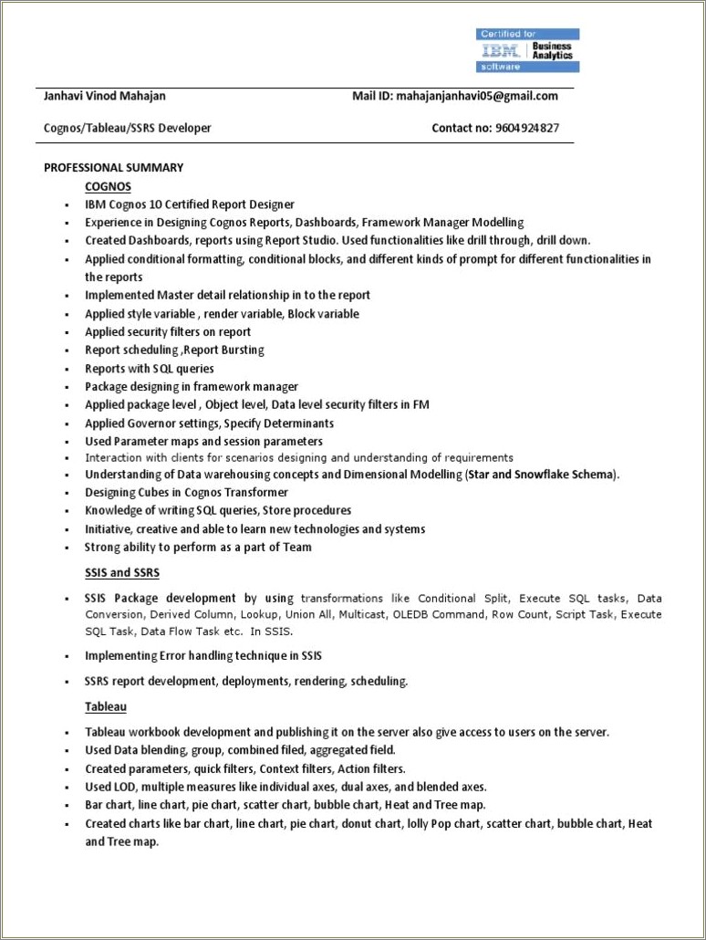 Ssrs Developer Sample Resume In Usa