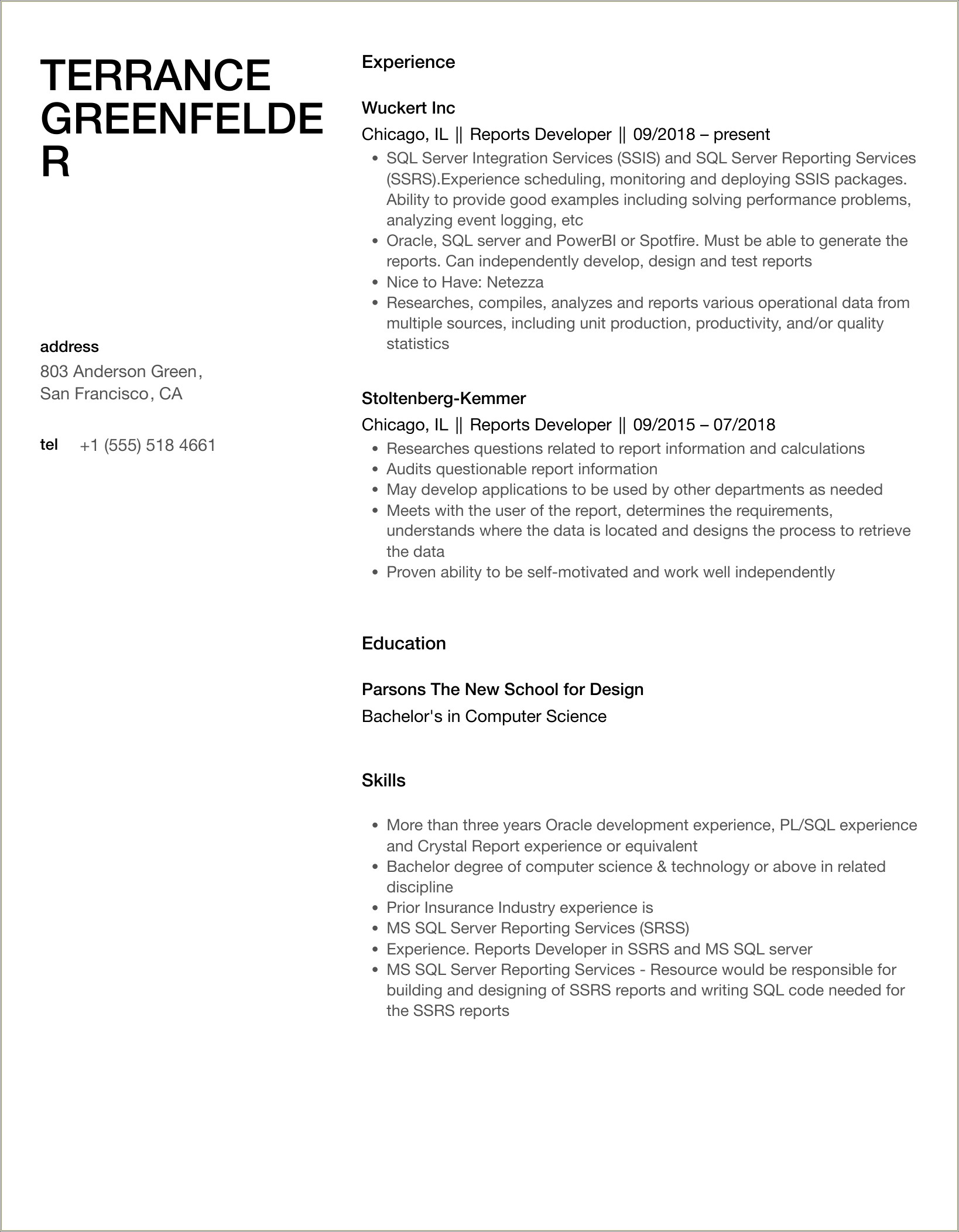 Ssrs Resume For 3 Years Experience