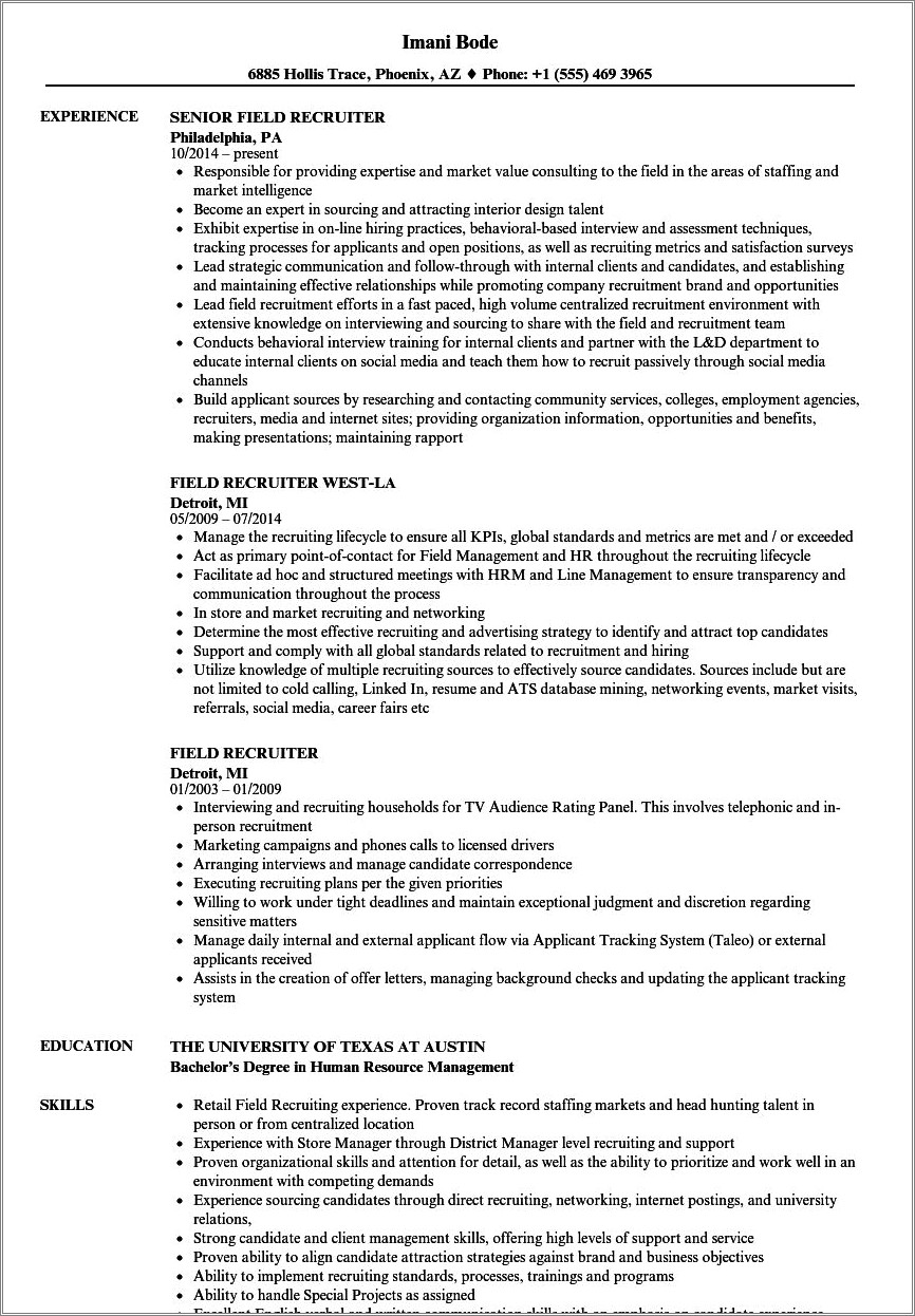 Staffing Recruiter Job Description For Resume