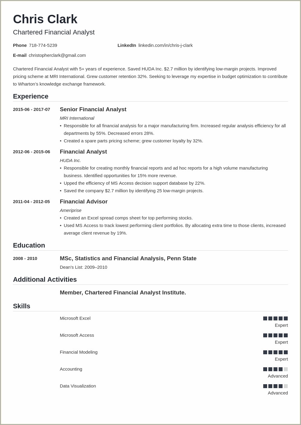 Standard Resume Format For Mba Finance Experience