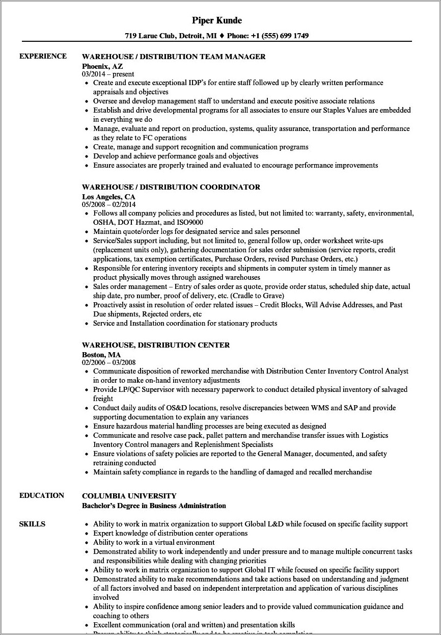 Staples Sales Associate Job Description On Resume