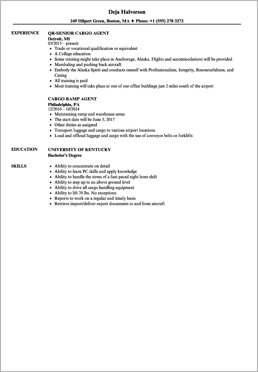 Start Date In A Job Resume