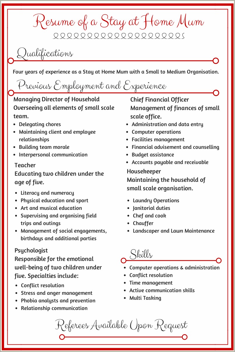 Stay At Home Dad Job Description For Resume