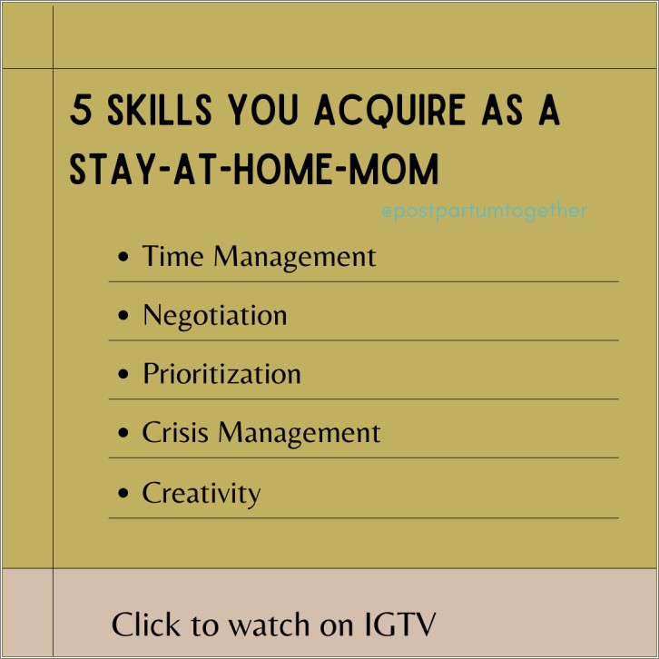 Stay At Home Mom Skills For A Resume