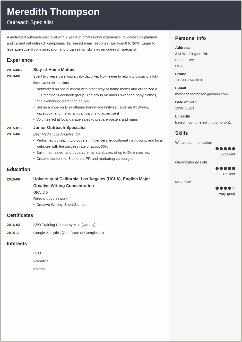 Stay At Home Mother Resume Example