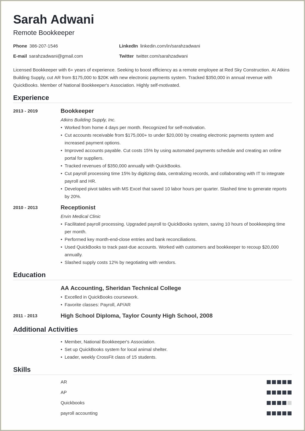 Stay At Home Parent Resume Sample