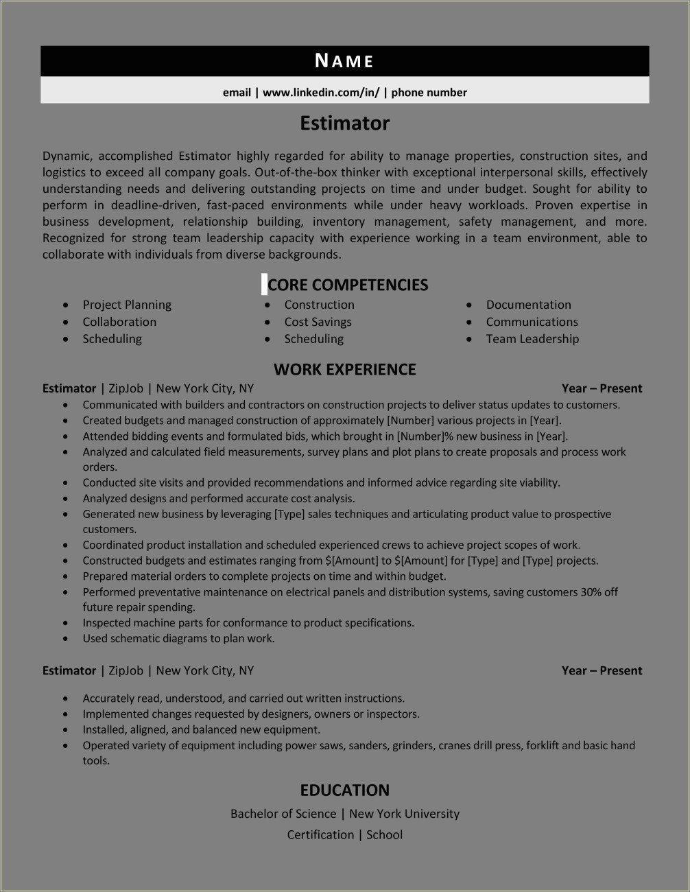 Steel Project Manager And Estimator Resumer