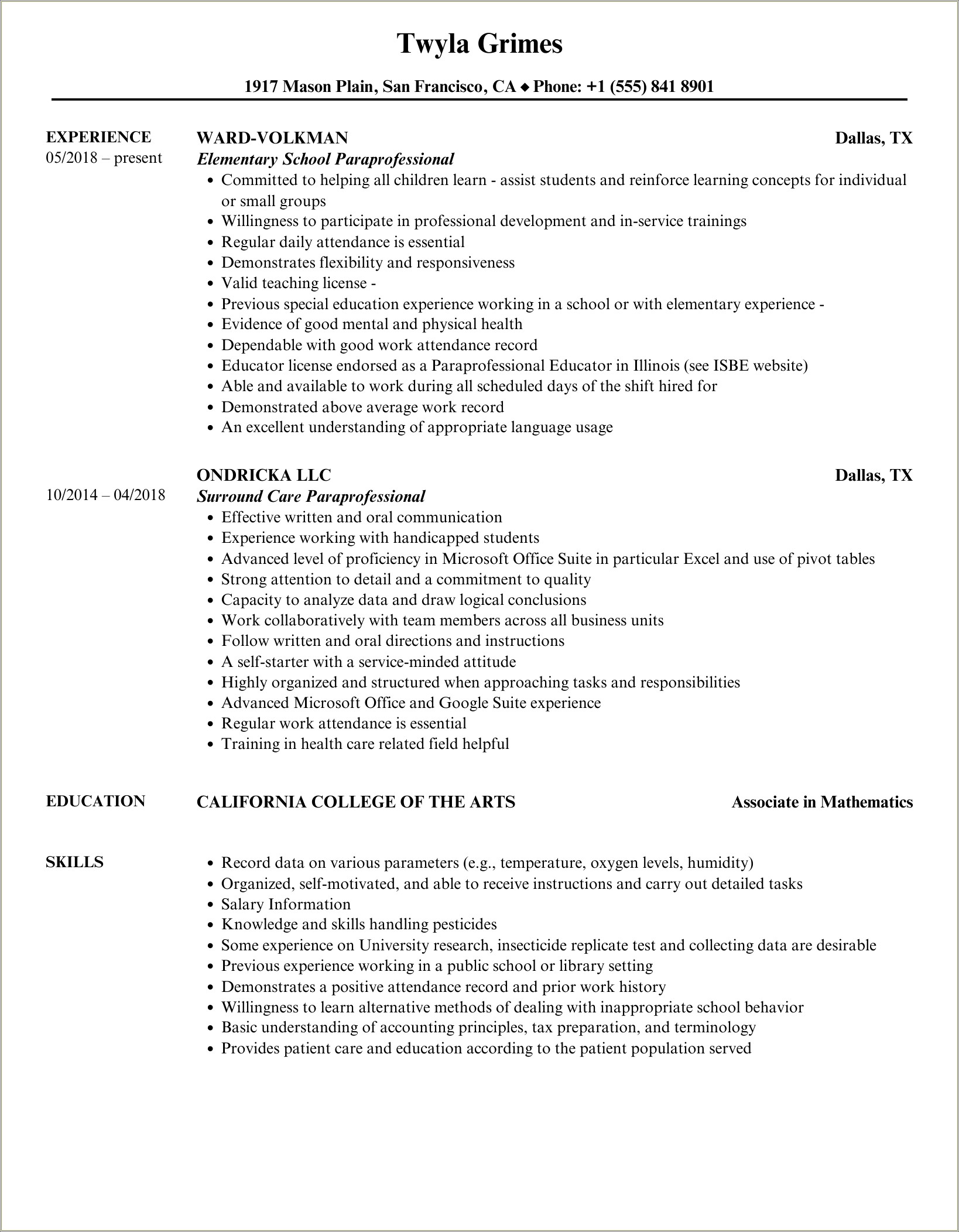 Step Paraprofessional Job Description For Resume