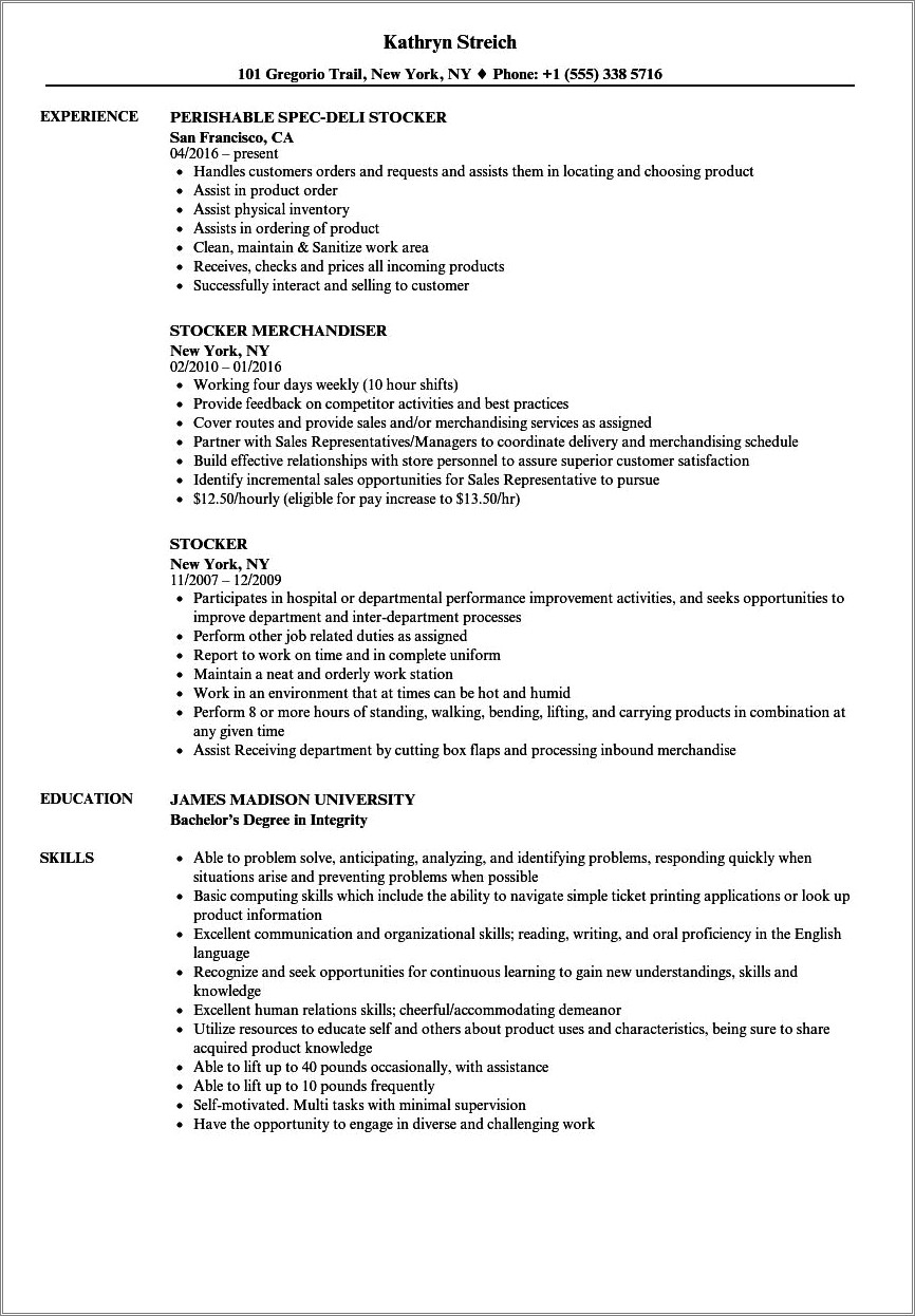 Stock Clerk Job Description For Resume