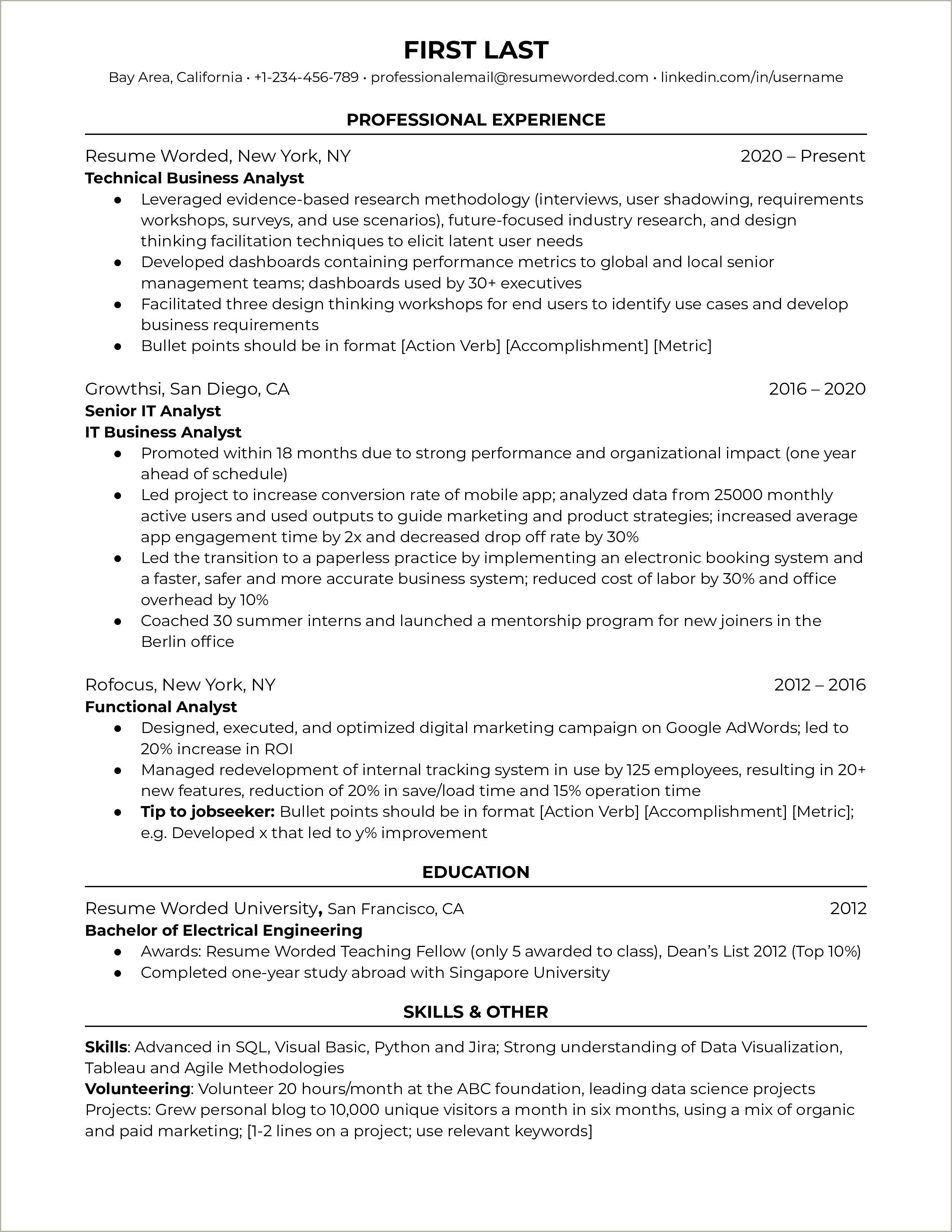 Stock Market Technical Analyst Resume Sample