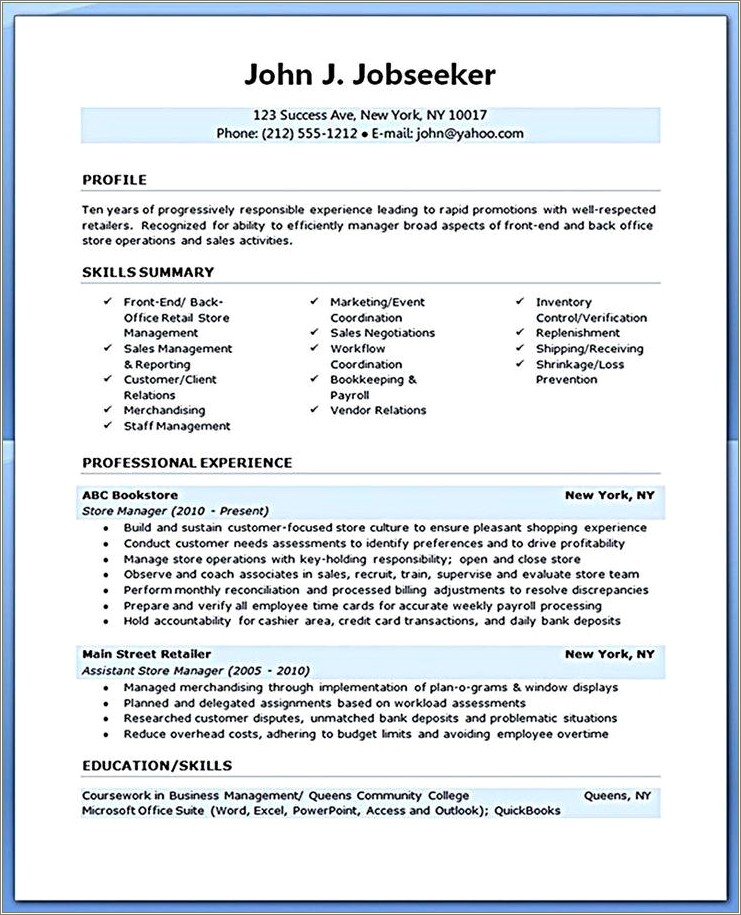 Store Assistant Manager Job Description For Resume