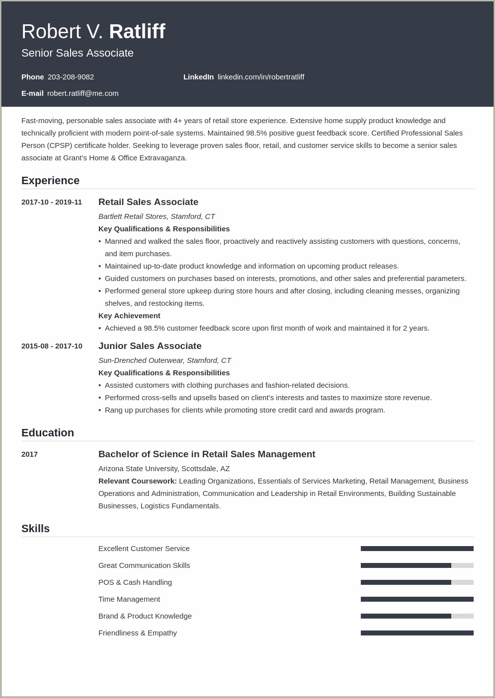 Store Associate Objective For A Resume