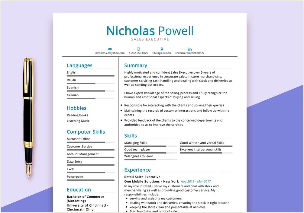 Store Executive Resume Format In Word