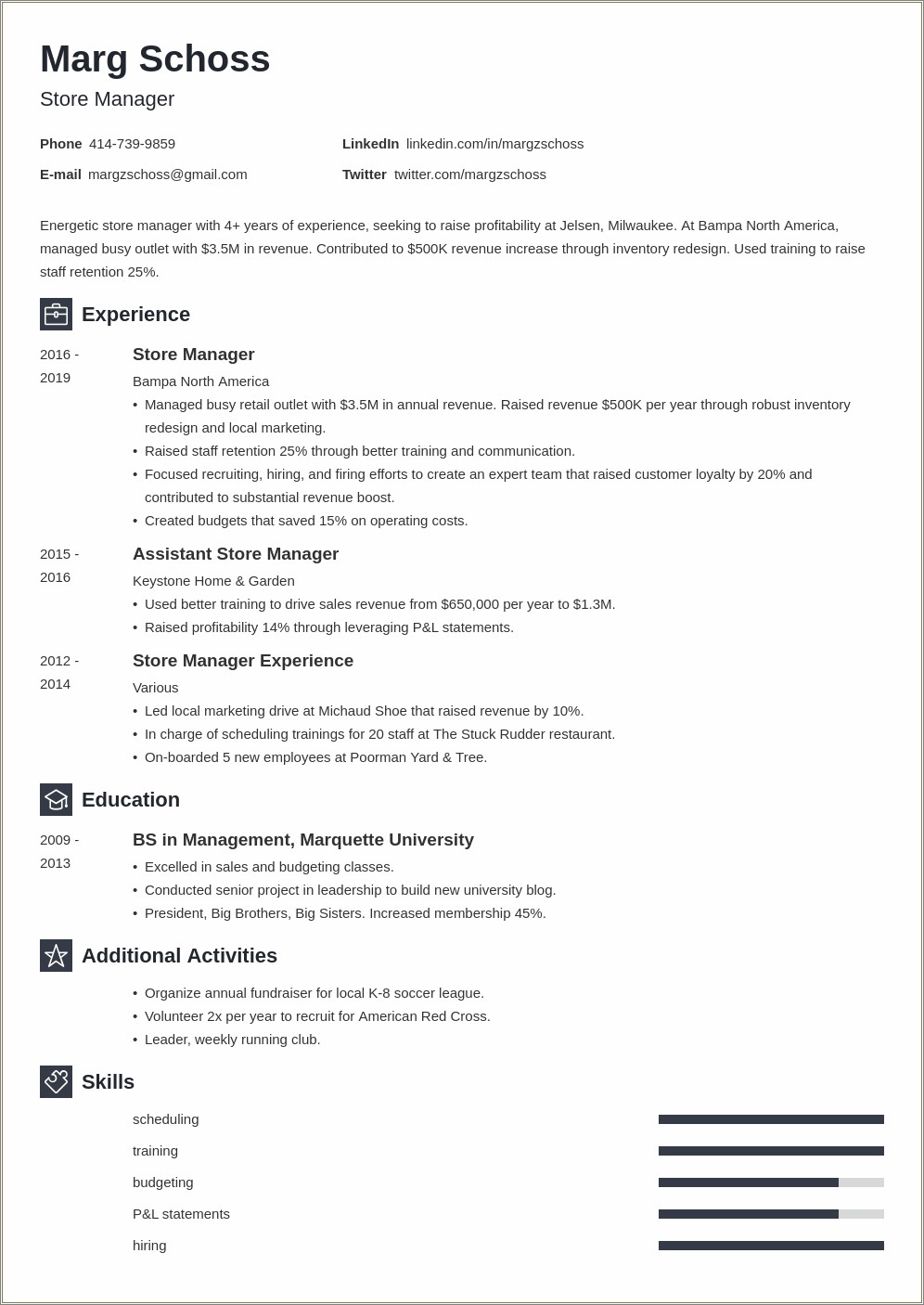 Store Manager Key Skills In Resume