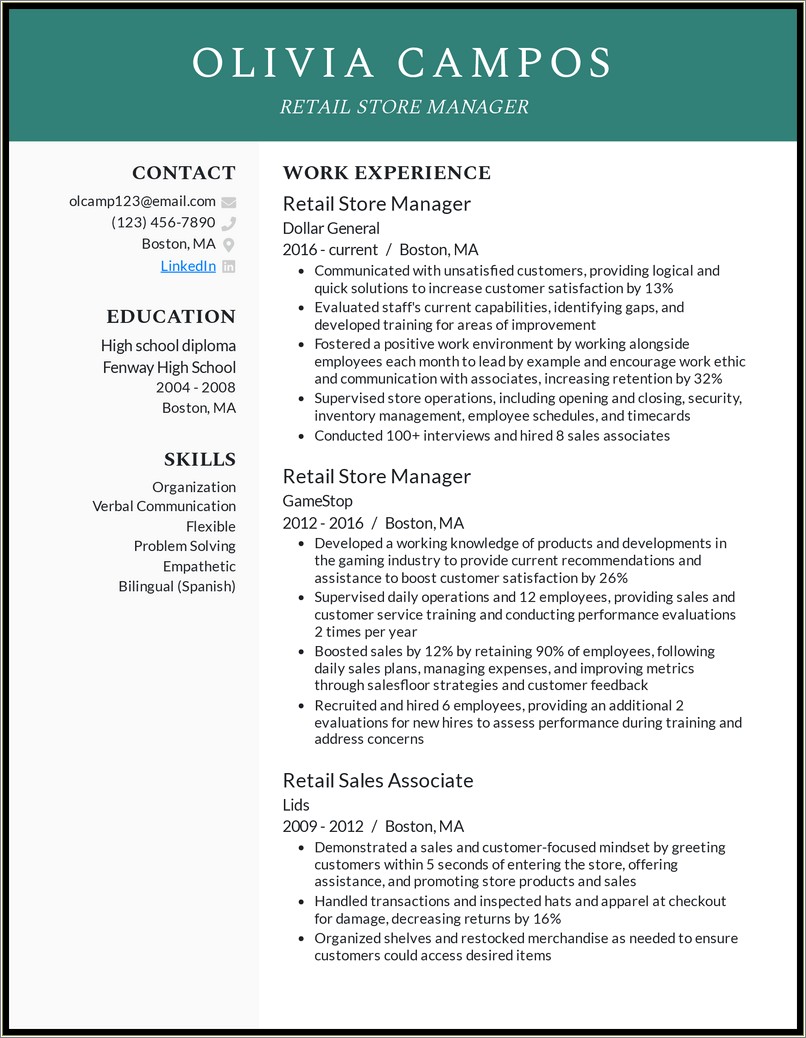 Store Manager Resume Samples And Template