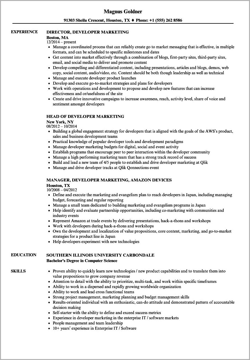 Strategic Market Developer Functional Resume Sample