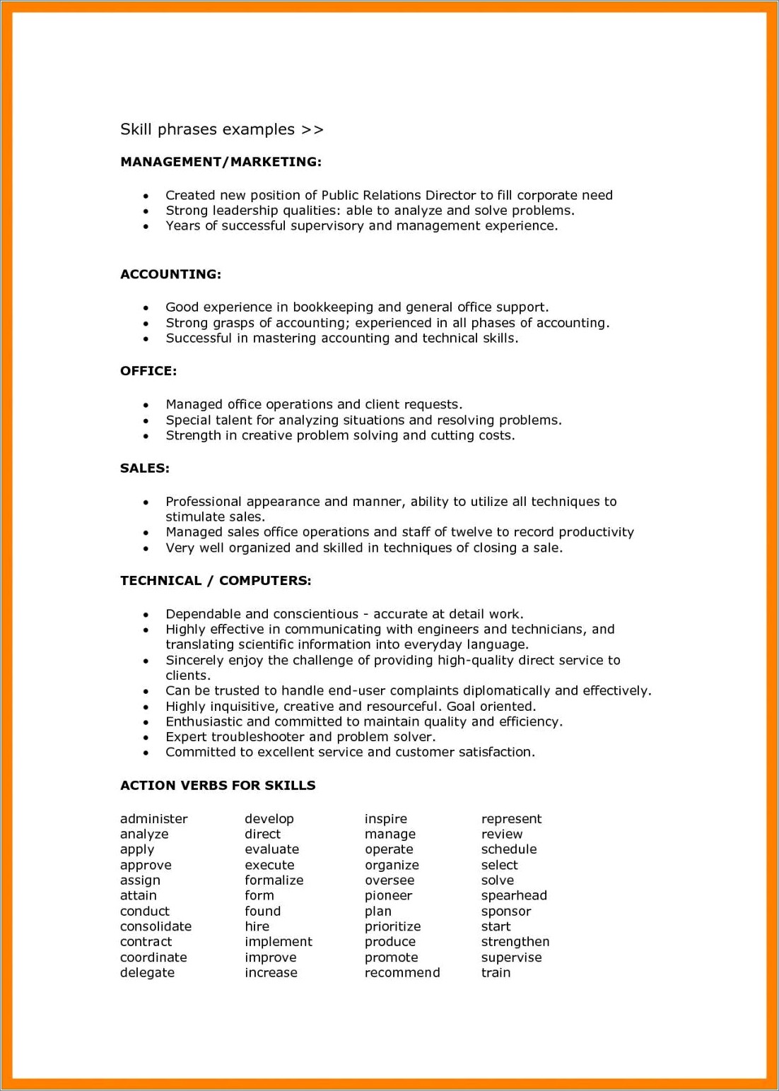 Strength And Skills For A Resume