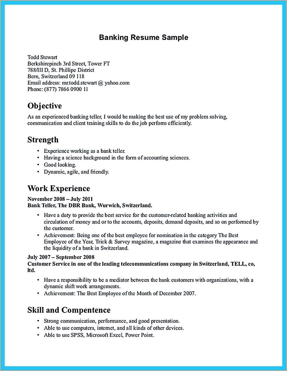 Strengths In Resume For Bank Job