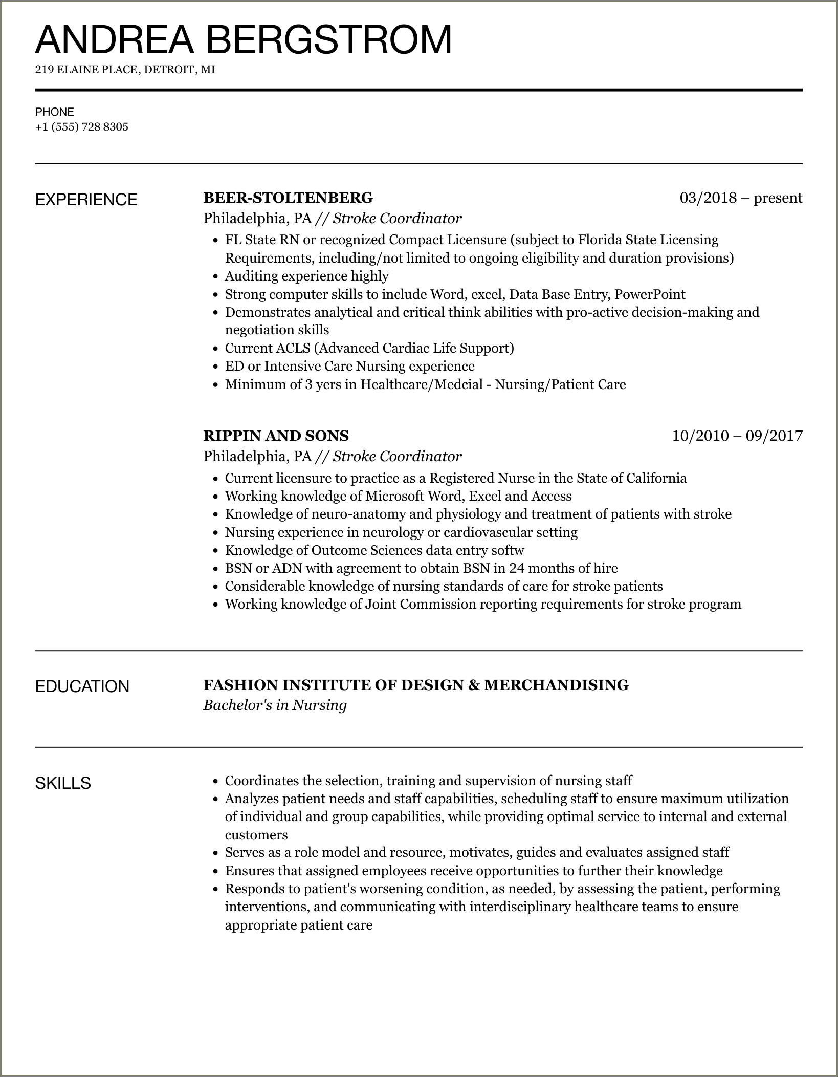 Stroke Nurse Skills To Put On A Resume