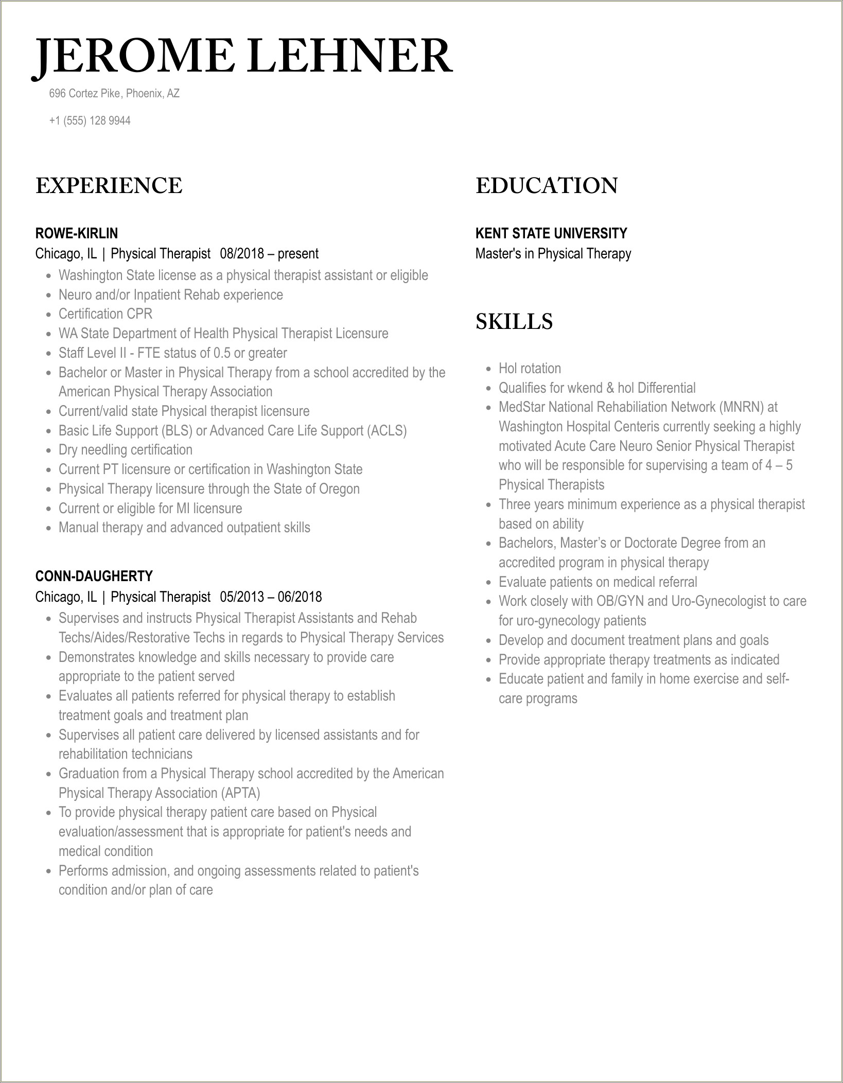 Strong Objections For A Resume For Physical Therapist