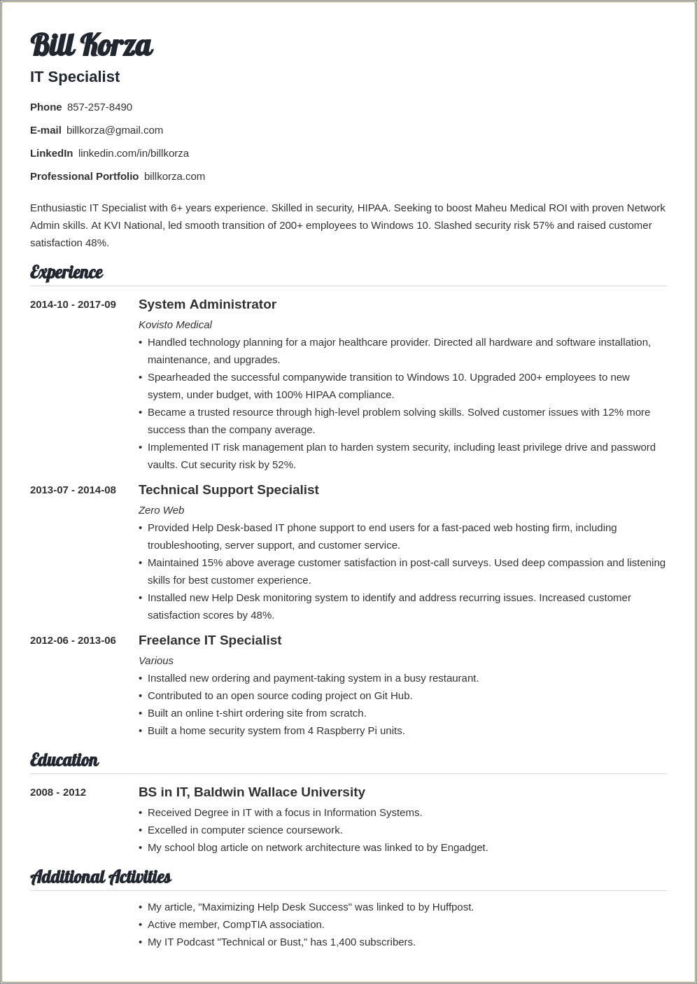 Strong Professional Profile Skills For Resume