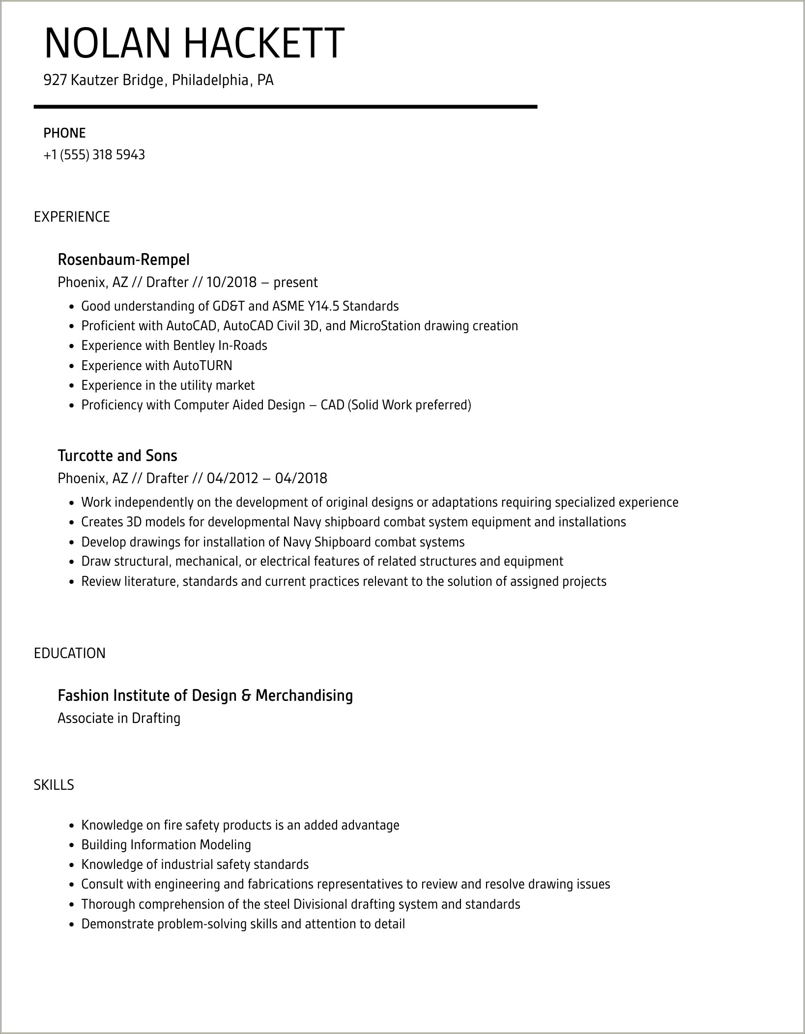 Structural Drafter Resume Examples For Supervisor No Experience