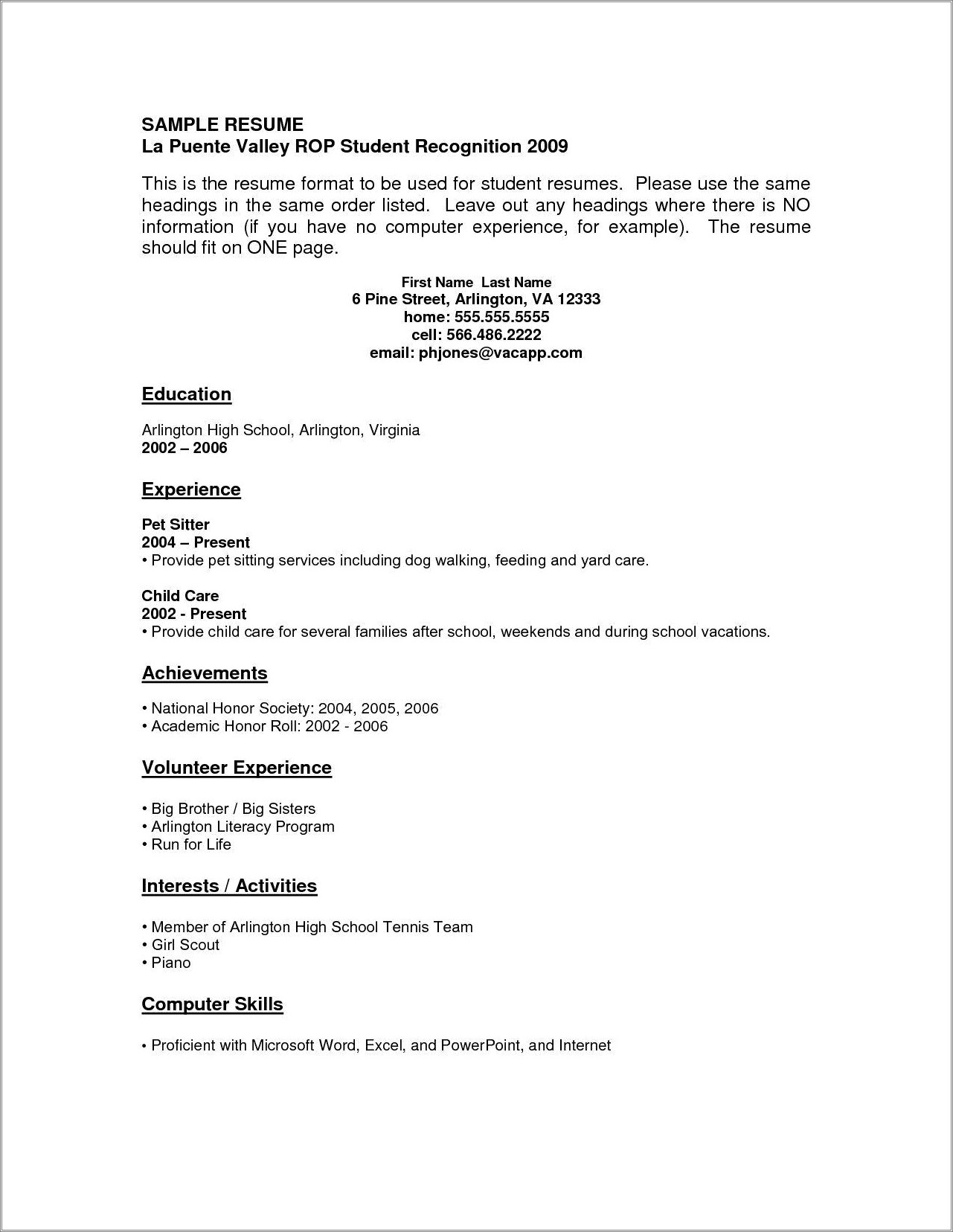 Student No Work Experience Resume Examples