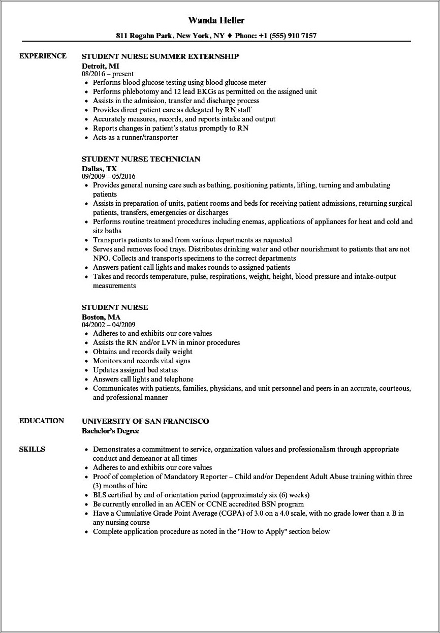 Student Nurse Objective Statement For Resume